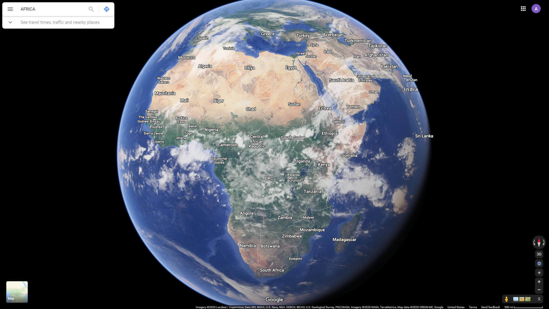 Vue satellite de l'Afrique avec les pays